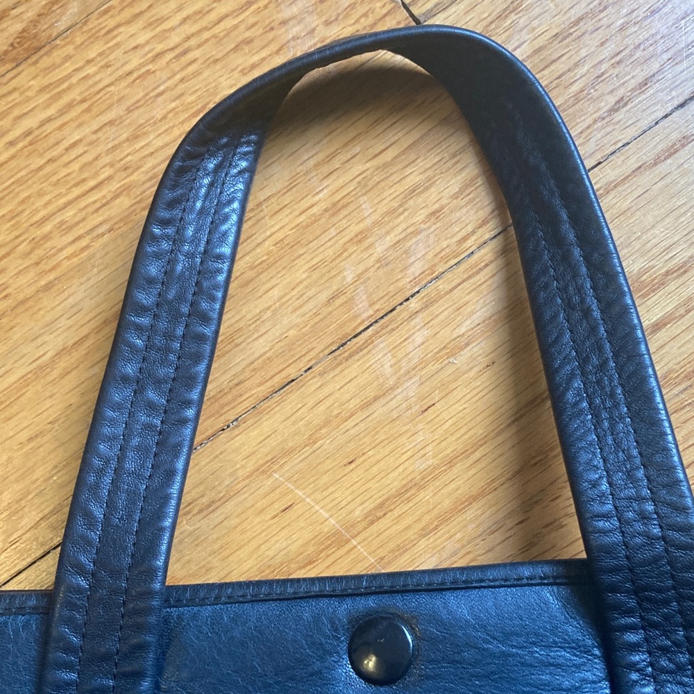 Vintage Navy Handmade Leather Large Tote Bag Handles & Shoulder Strap - Picture 14 of 15